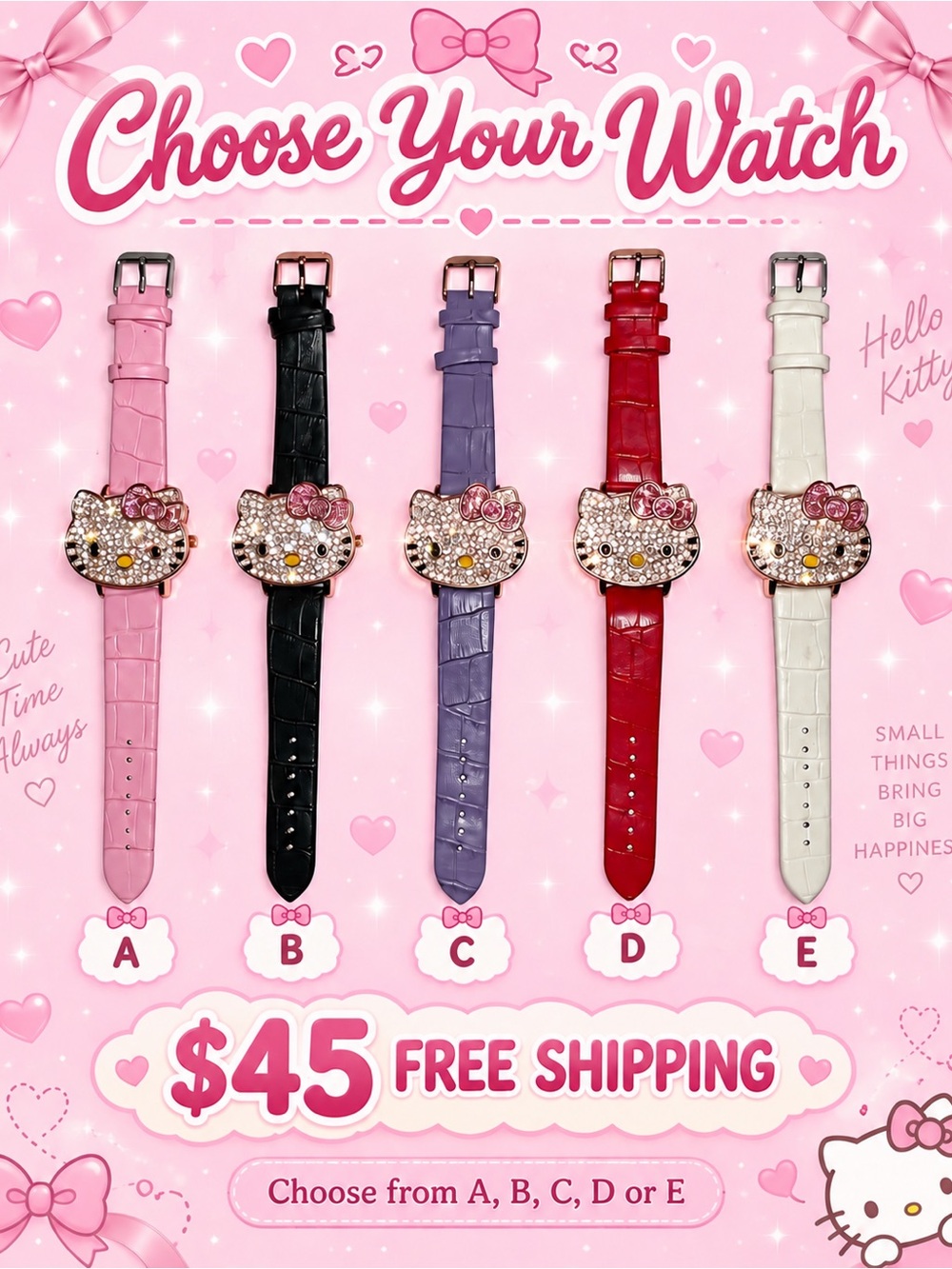 Hello Kitty Rhinestone Flip Open Watch with Hidden Face.NWT